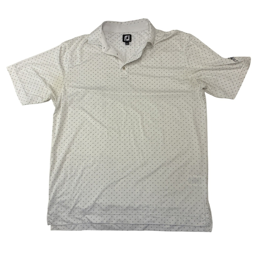 FootJoy Mens White Geometric Diamond Print Performance Golf Polo Shirt Large
